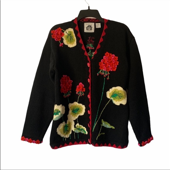 Storybook hand knit Floral cardigan sweater (FL) - Picture 1 of 12